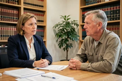 A solicitor providing legal advice on medical negligence to a patient in a UK law office