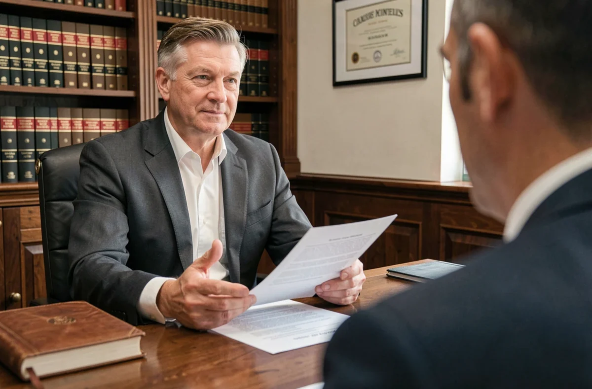 A male solicitor in a British law office consulting with a client about divorce proceedings, illustrating legal advice under UK divorce law reform